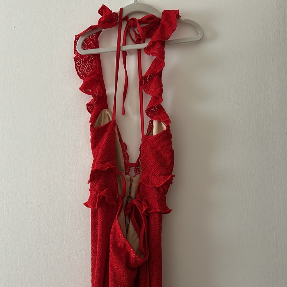 Red Crochet Maxi Dress - Picture 6 of 6